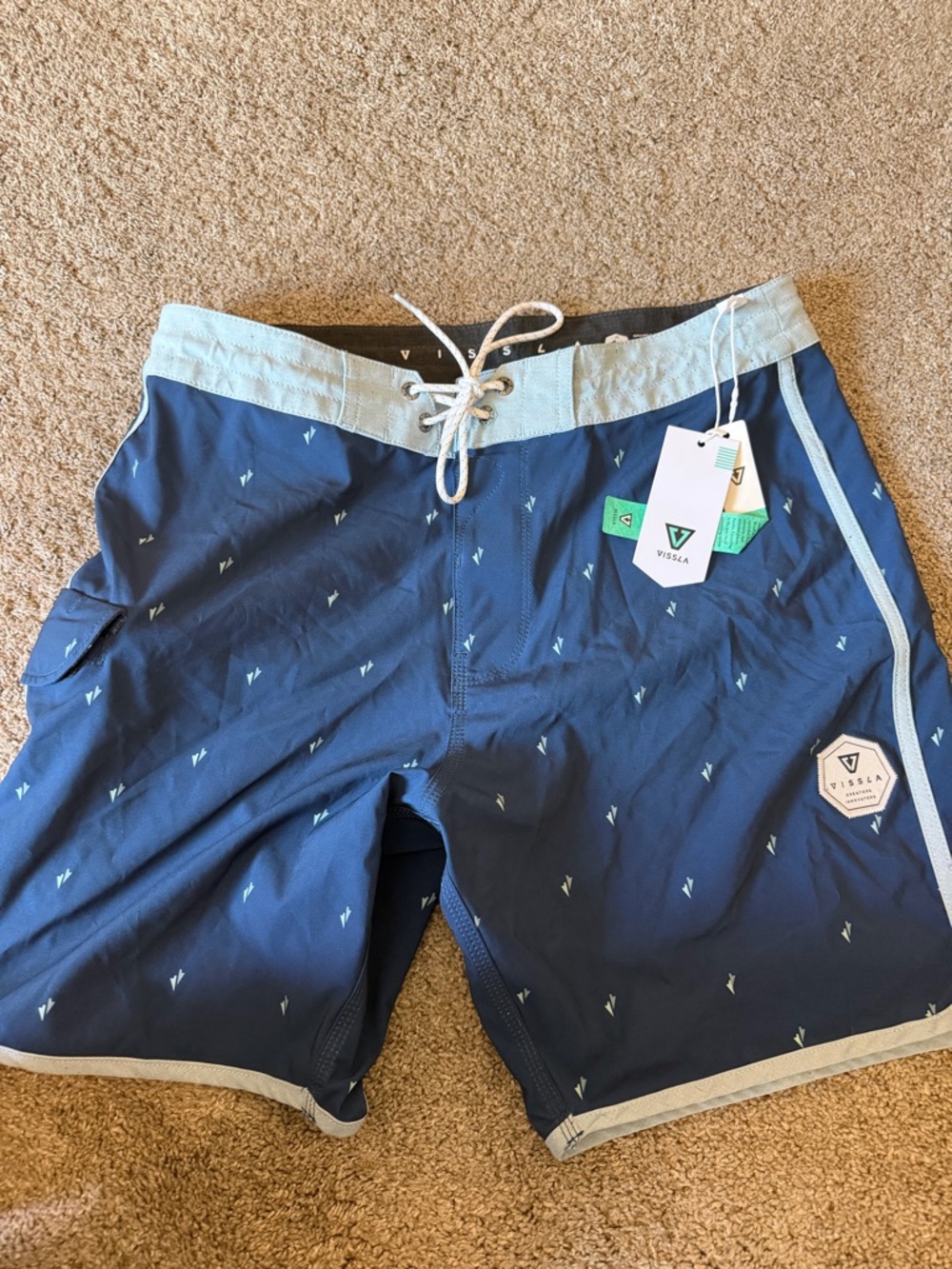 VISSLA Navy Boardshorts with Light Blue Accents